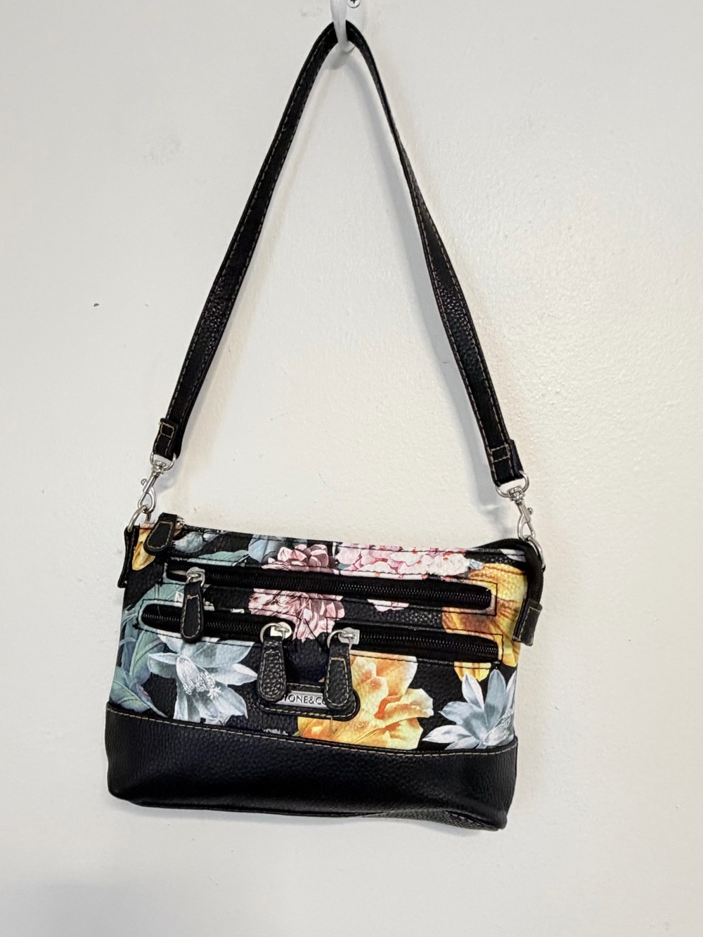 Stone & Co Small Shoulder Bag Purse
Floral Crossbody Bag with Black Trim